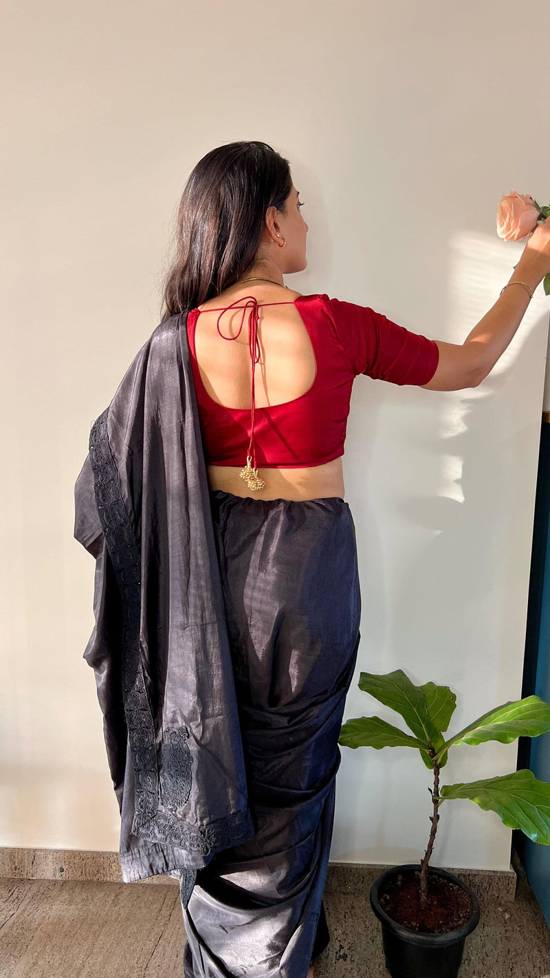Anisha x Rozaana | Elbow Sleeves Saree Blouse in Crimson Red-Binks
