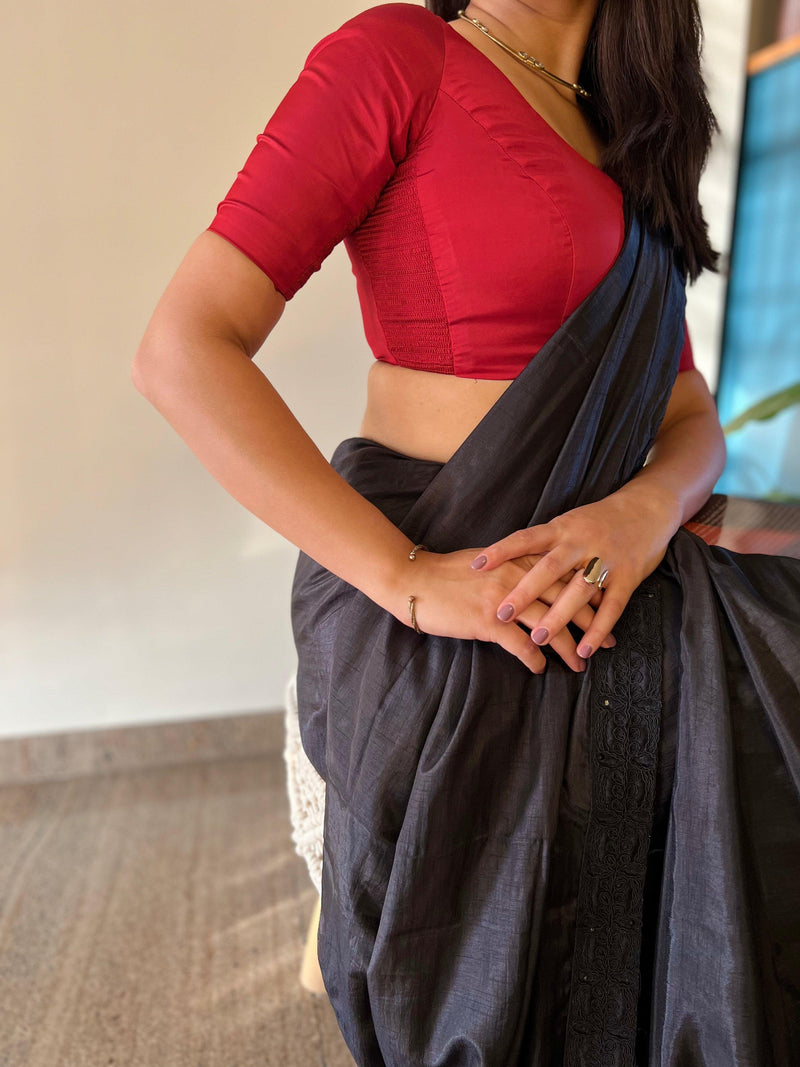 Anisha x Rozaana | Elbow Sleeves Saree Blouse in Crimson Red-Binks