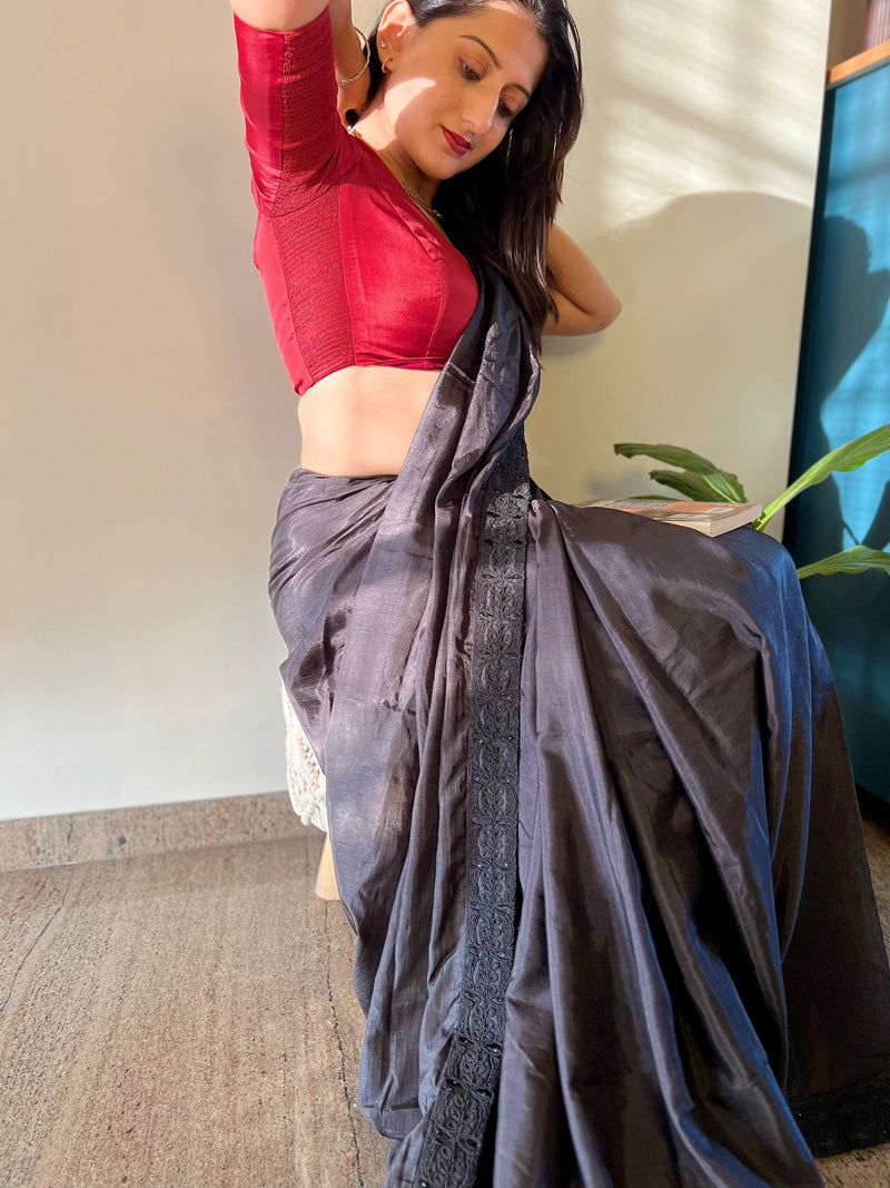 Anisha x Rozaana | Elbow Sleeves Saree Blouse in Crimson Red-Binks