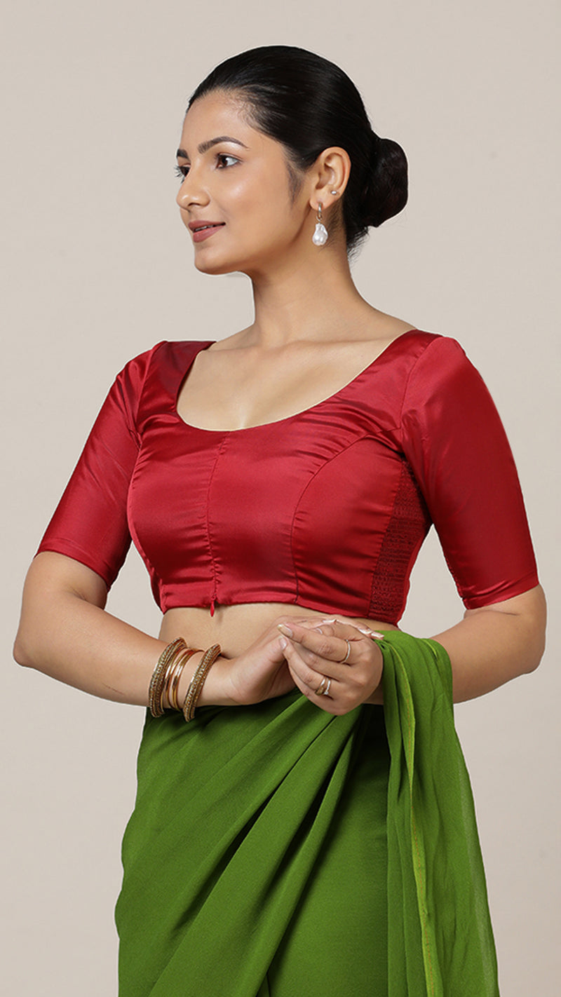 Anisha x Rozaana | Elbow Sleeves Saree Blouse in Crimson Red-Binks