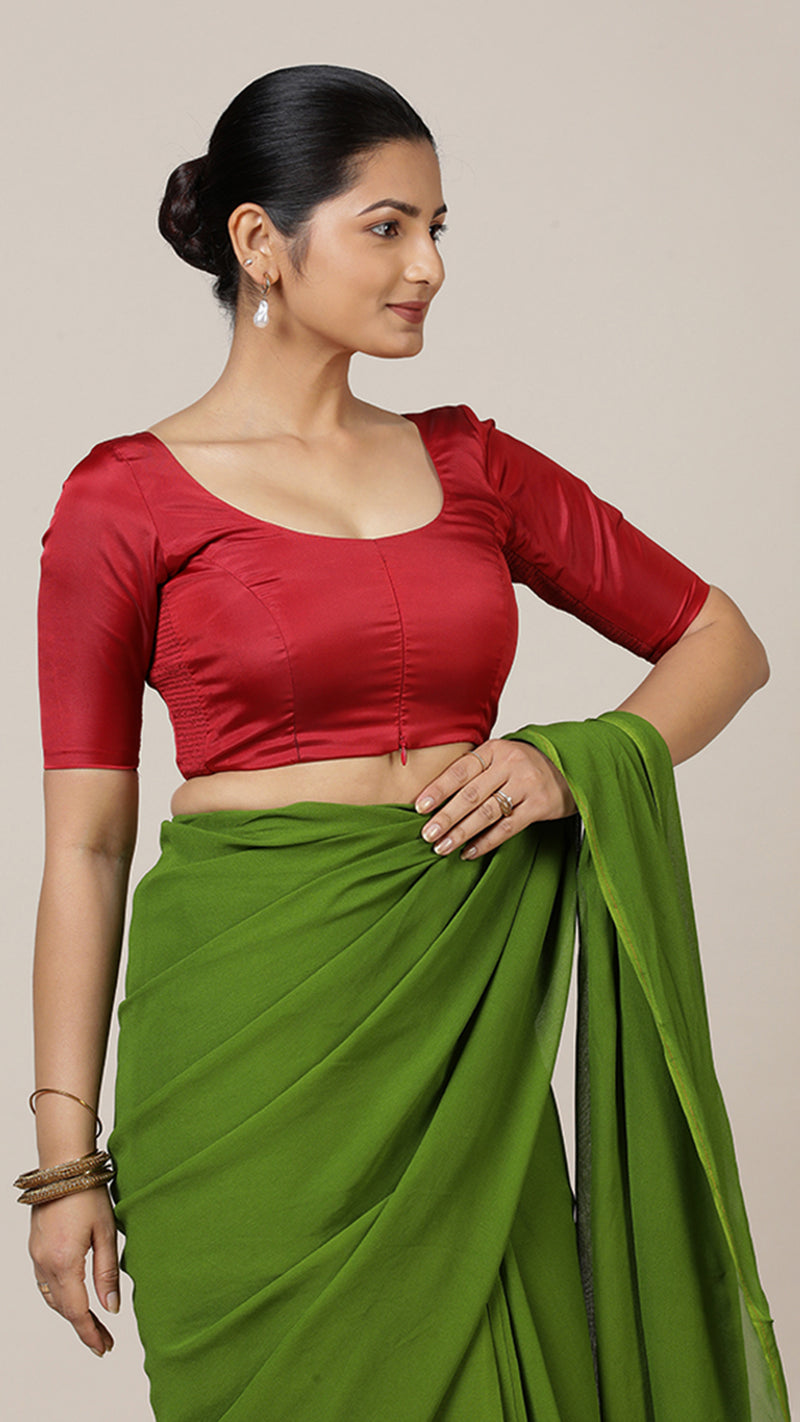 Anisha x Rozaana | Elbow Sleeves Saree Blouse in Crimson Red-Binks