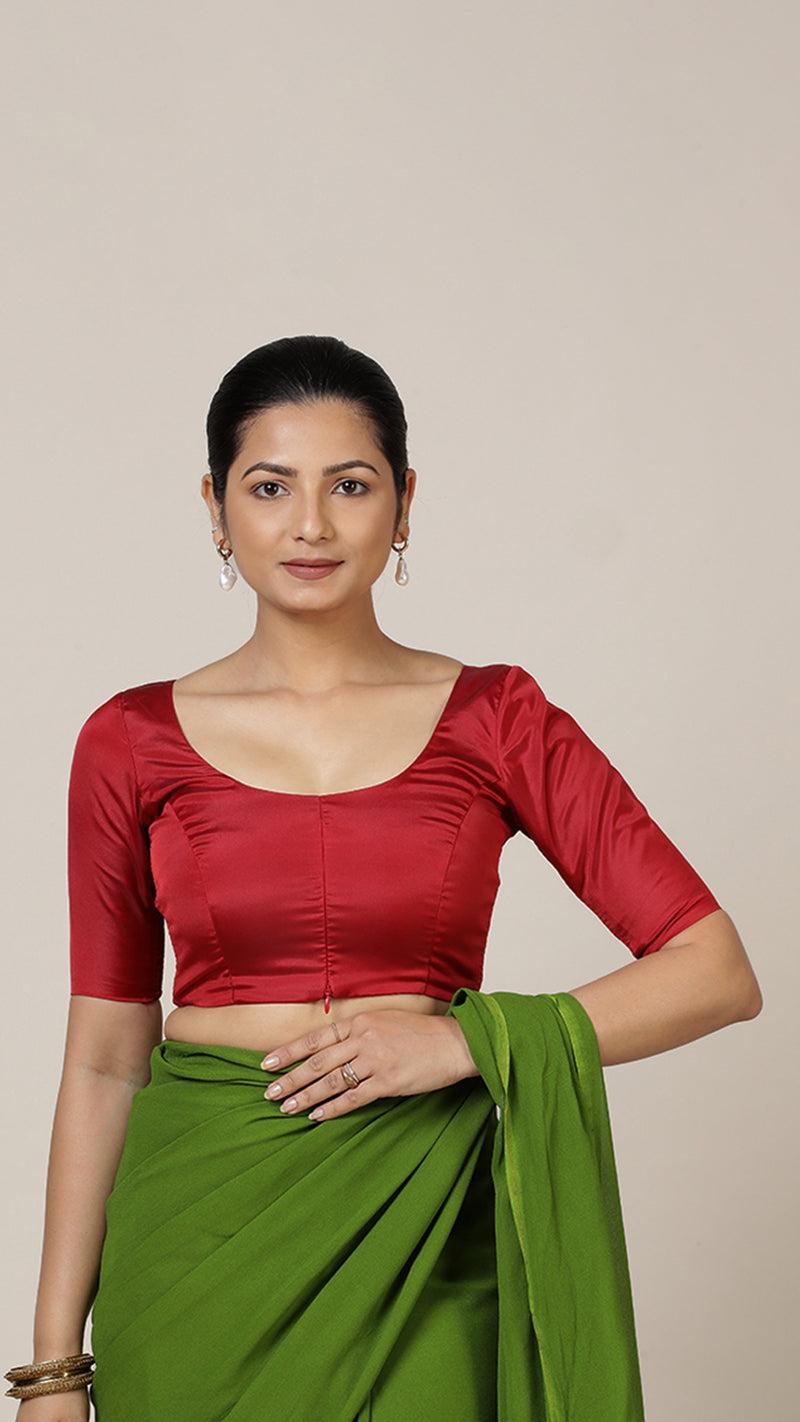 Anisha x Rozaana | Elbow Sleeves Saree Blouse in Crimson Red-Binks