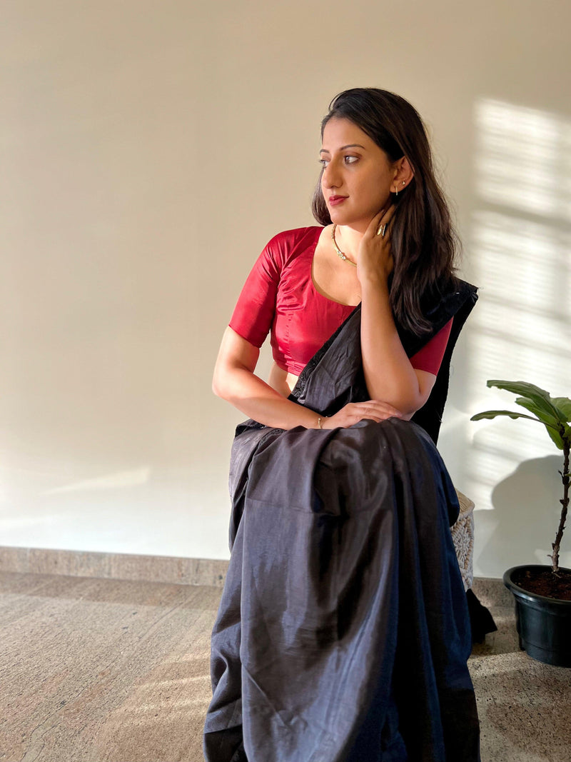Anisha x Rozaana | Elbow Sleeves Saree Blouse in Crimson Red-Binks
