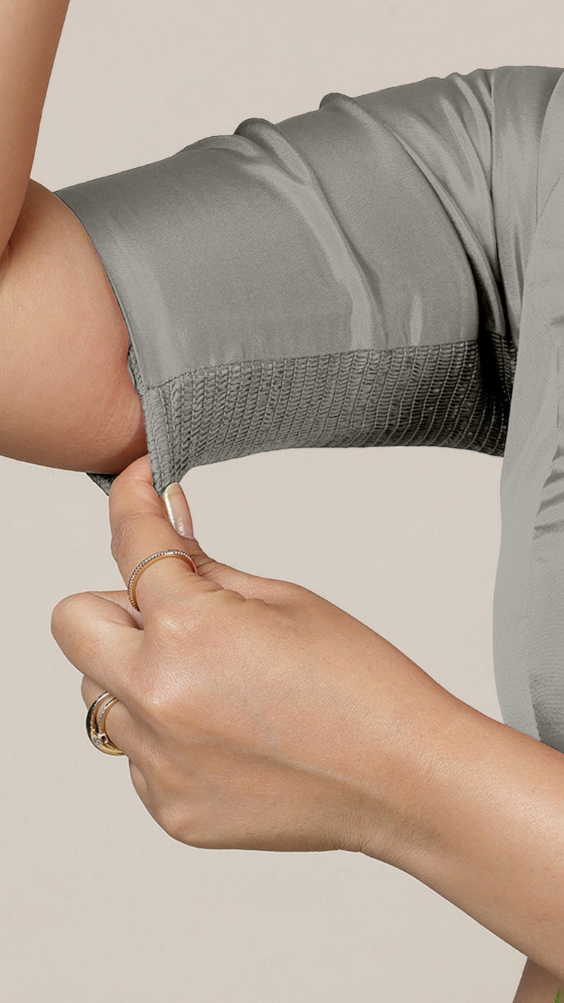 Anisha x Rozaana | Elbow Sleeves Saree Blouse in Grey-Binks