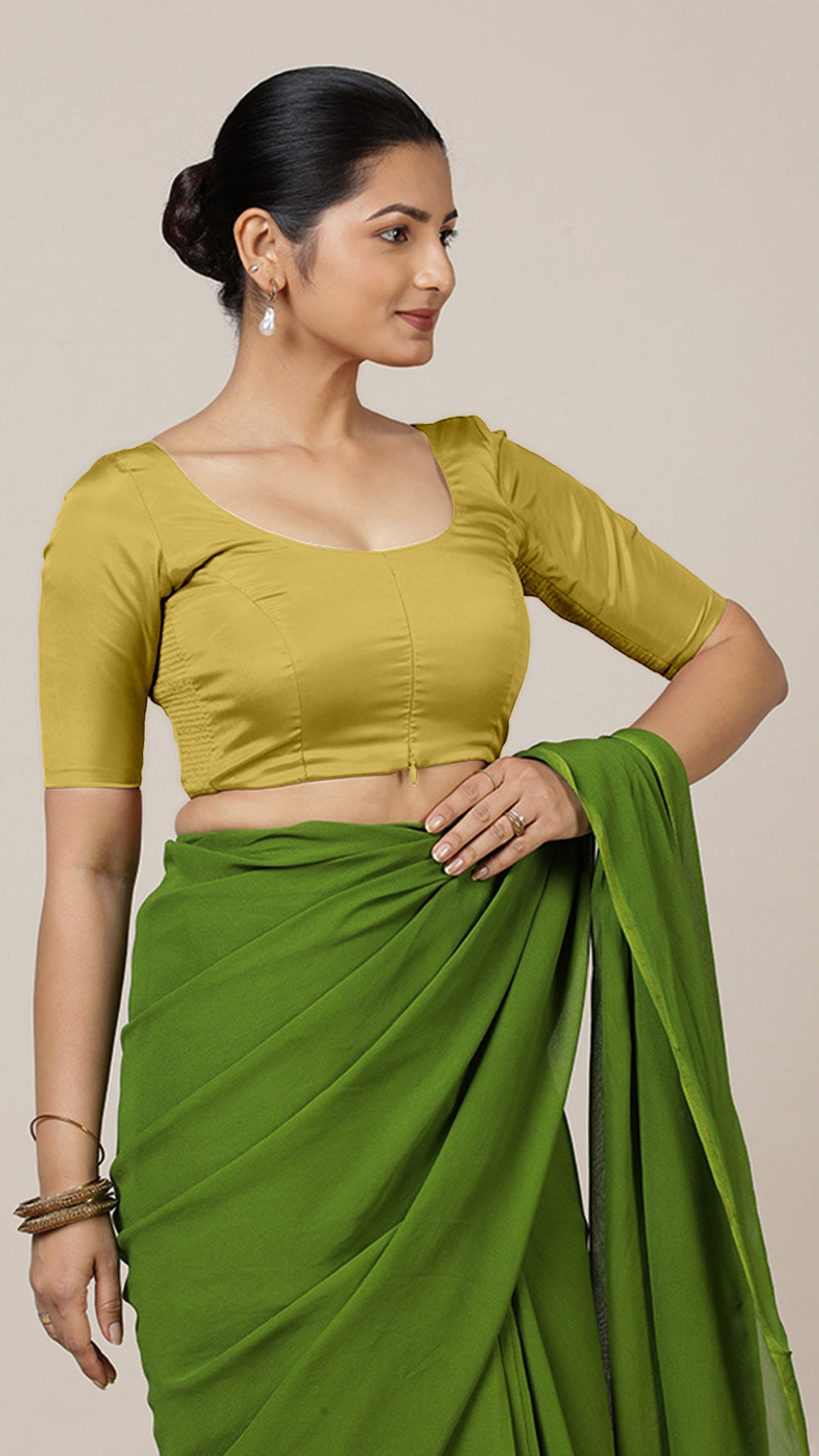 Anisha x Rozaana | Elbow Sleeves Saree Blouse in Lemon Yellow