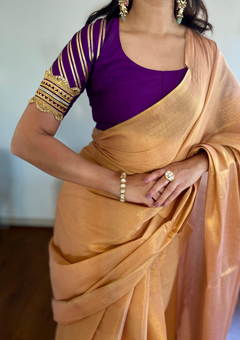 Anisha x Tyohaar | Elbow Sleeves Saree Blouse in Purple-Binks