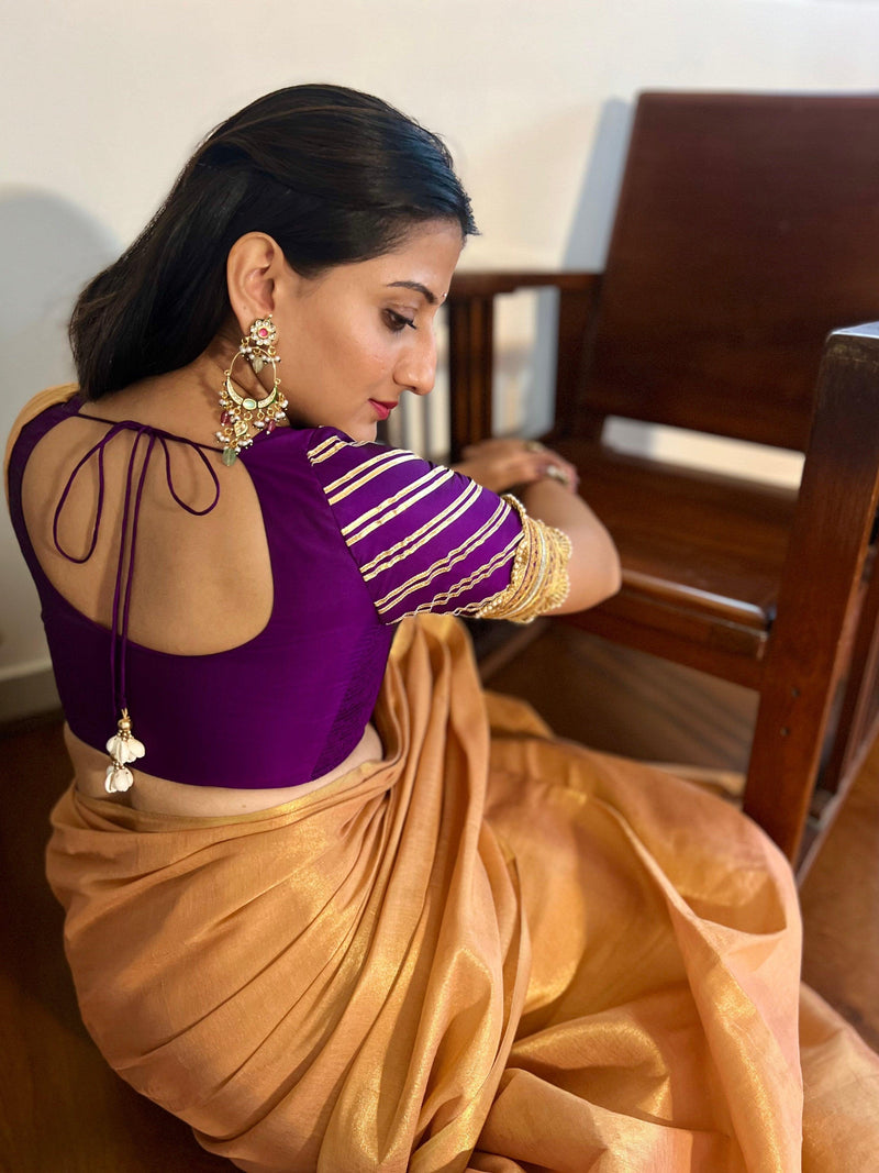 Anisha x Tyohaar | Elbow Sleeves Saree Blouse in Purple-Binks