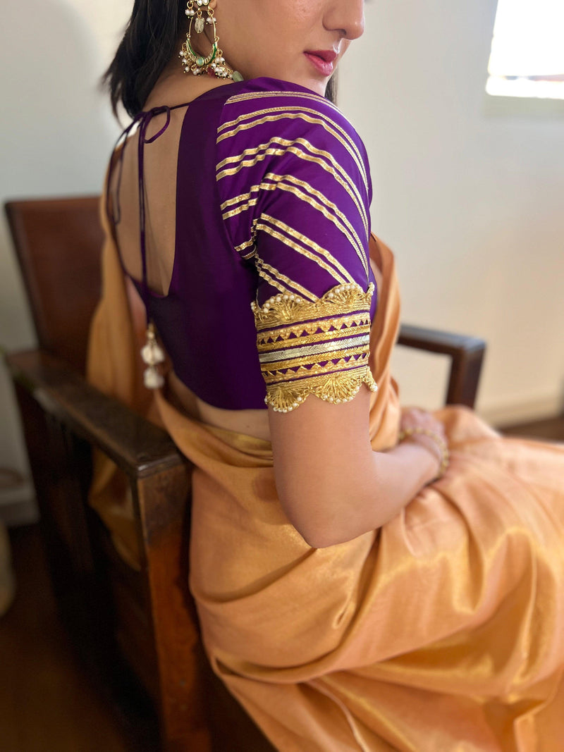 Anisha x Tyohaar | Elbow Sleeves Saree Blouse in Purple-Binks