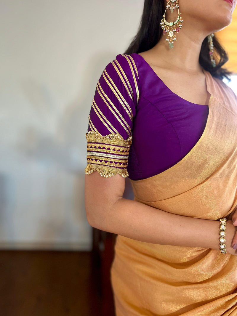 Anisha x Tyohaar | Elbow Sleeves Saree Blouse in Purple-Binks