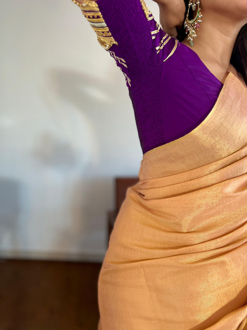 Anisha x Tyohaar | Elbow Sleeves Saree Blouse in Purple-Binks