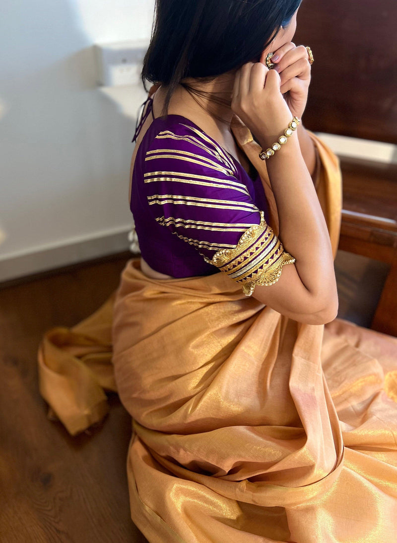Anisha x Tyohaar | Elbow Sleeves Saree Blouse in Purple-Binks
