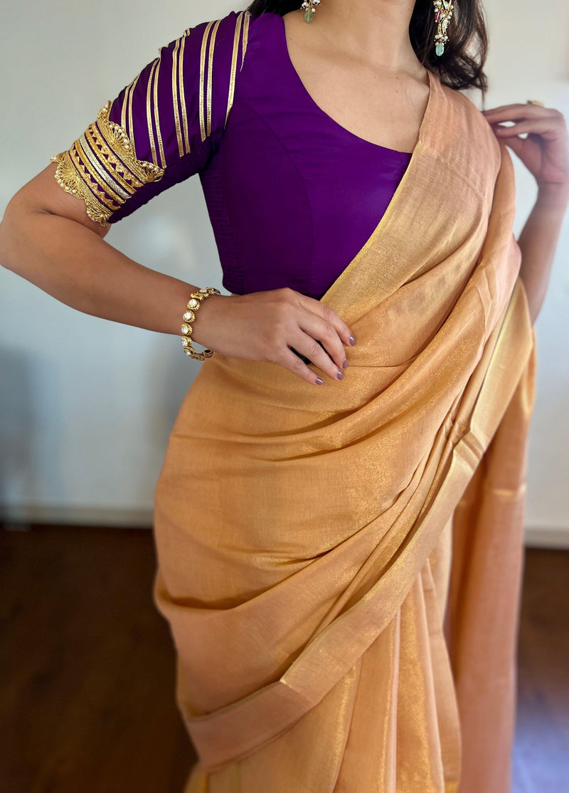 Anisha x Tyohaar | Elbow Sleeves Saree Blouse in Purple-Binks