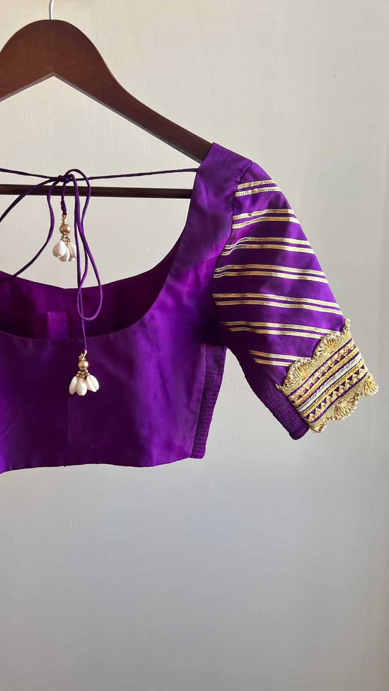 Anisha x Tyohaar | Elbow Sleeves Saree Blouse in Purple-Binks