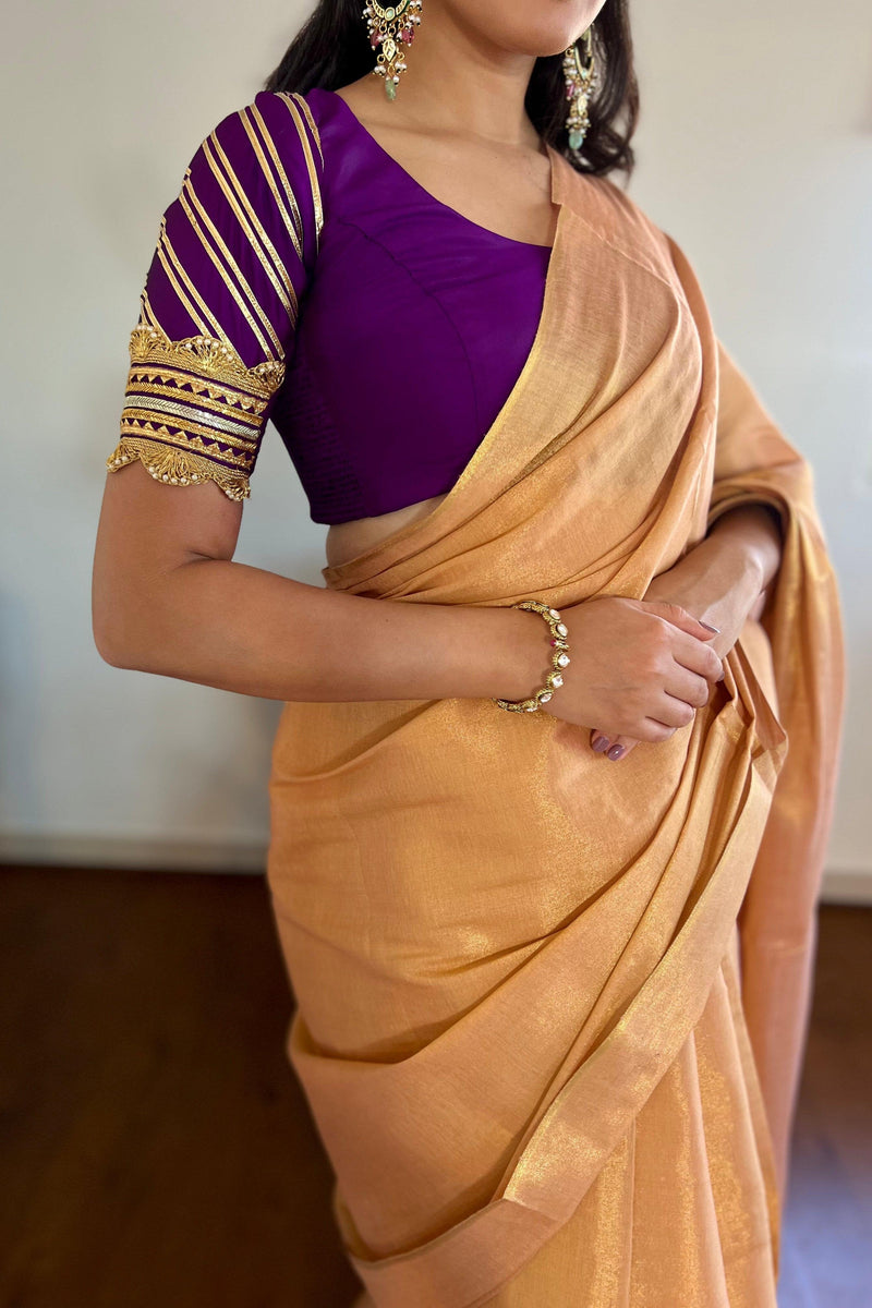 Anisha x Tyohaar | Elbow Sleeves Saree Blouse in Purple-Binks