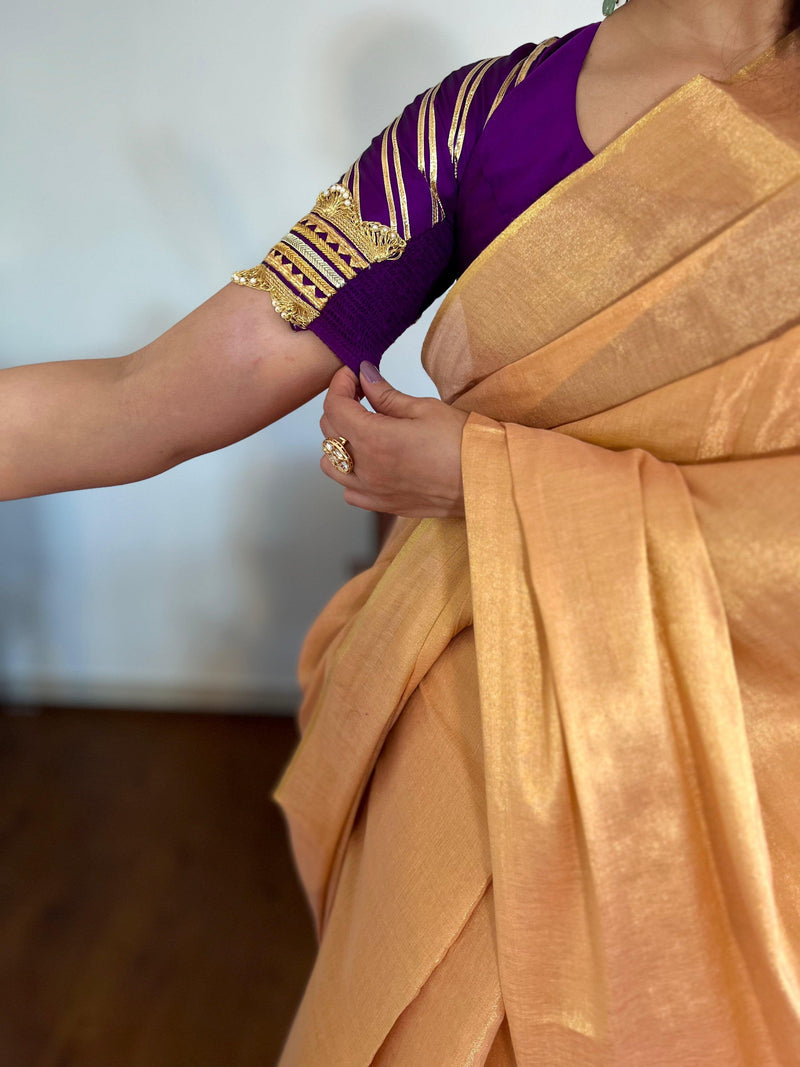 Anisha x Tyohaar | Elbow Sleeves Saree Blouse in Purple-Binks