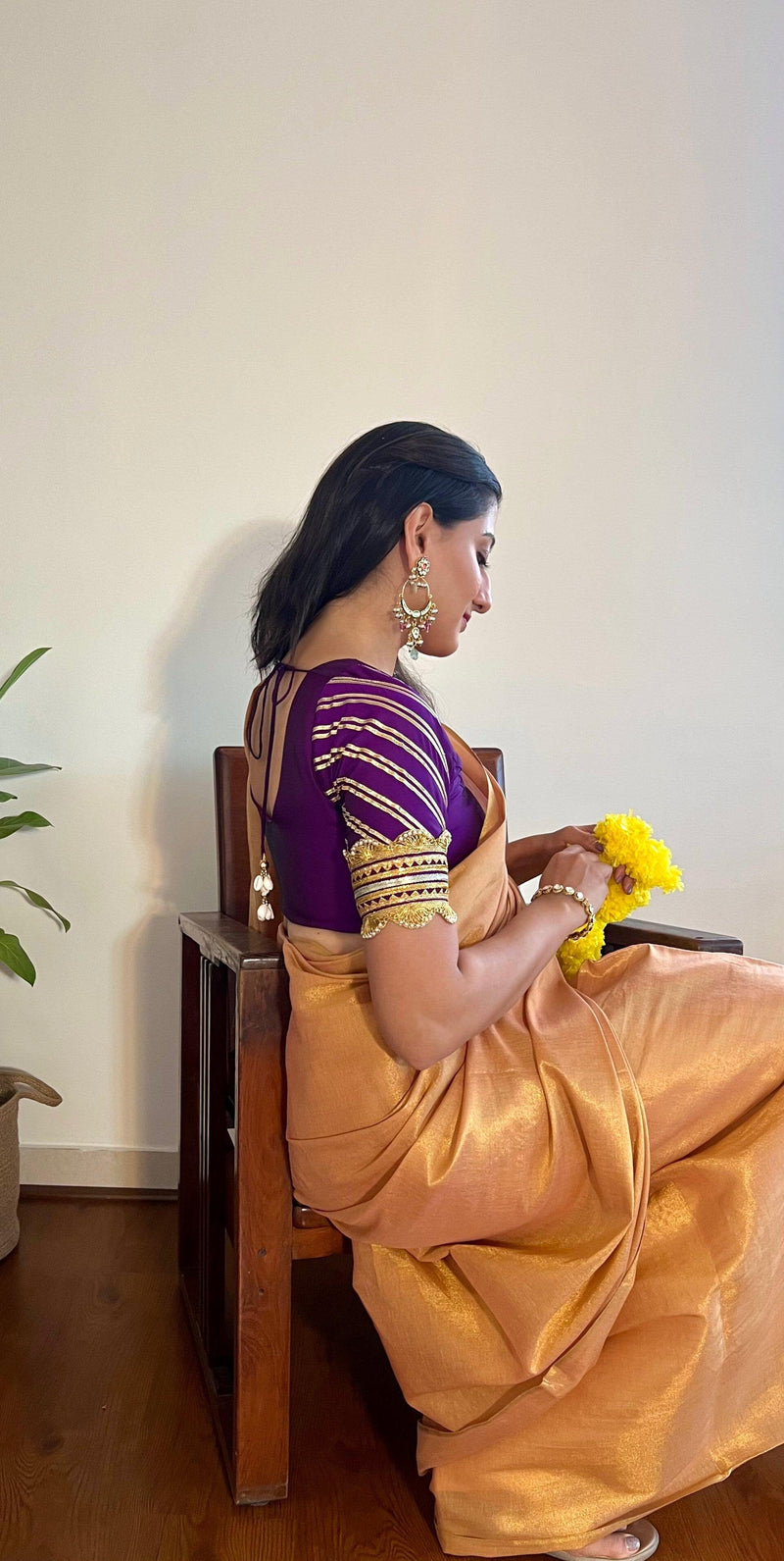 Anisha x Tyohaar | Elbow Sleeves Saree Blouse in Purple-Binks