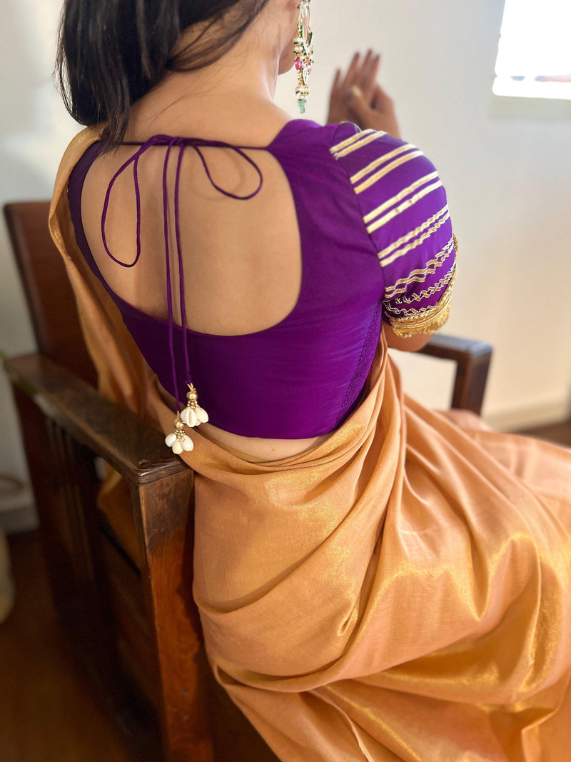 Anisha x Tyohaar | Elbow Sleeves Saree Blouse in Purple-Binks
