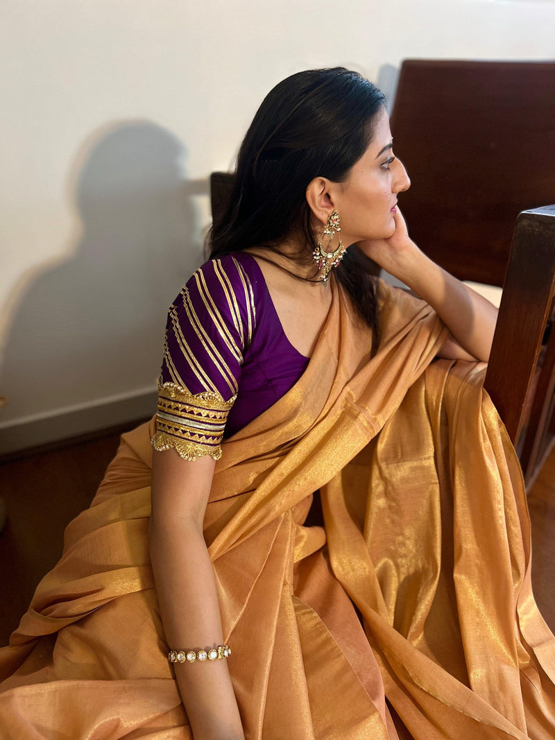 Anisha x Tyohaar | Elbow Sleeves Saree Blouse in Purple-Binks
