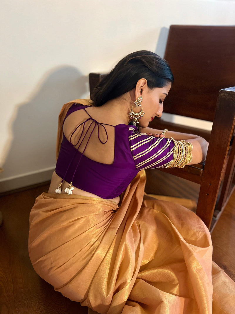 Anisha x Tyohaar | Elbow Sleeves Saree Blouse in Purple-Binks