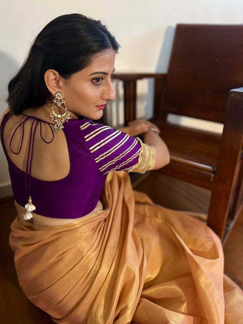 Anisha x Tyohaar | Elbow Sleeves Saree Blouse in Purple-Binks