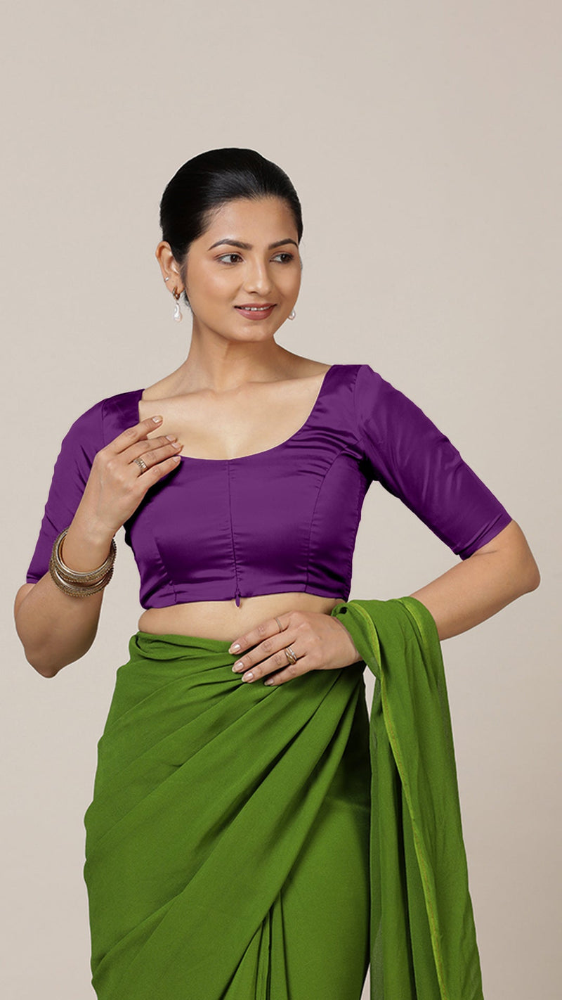 Anisha x Rozaana | Elbow Sleeves Saree Blouse in Purple-Binks
