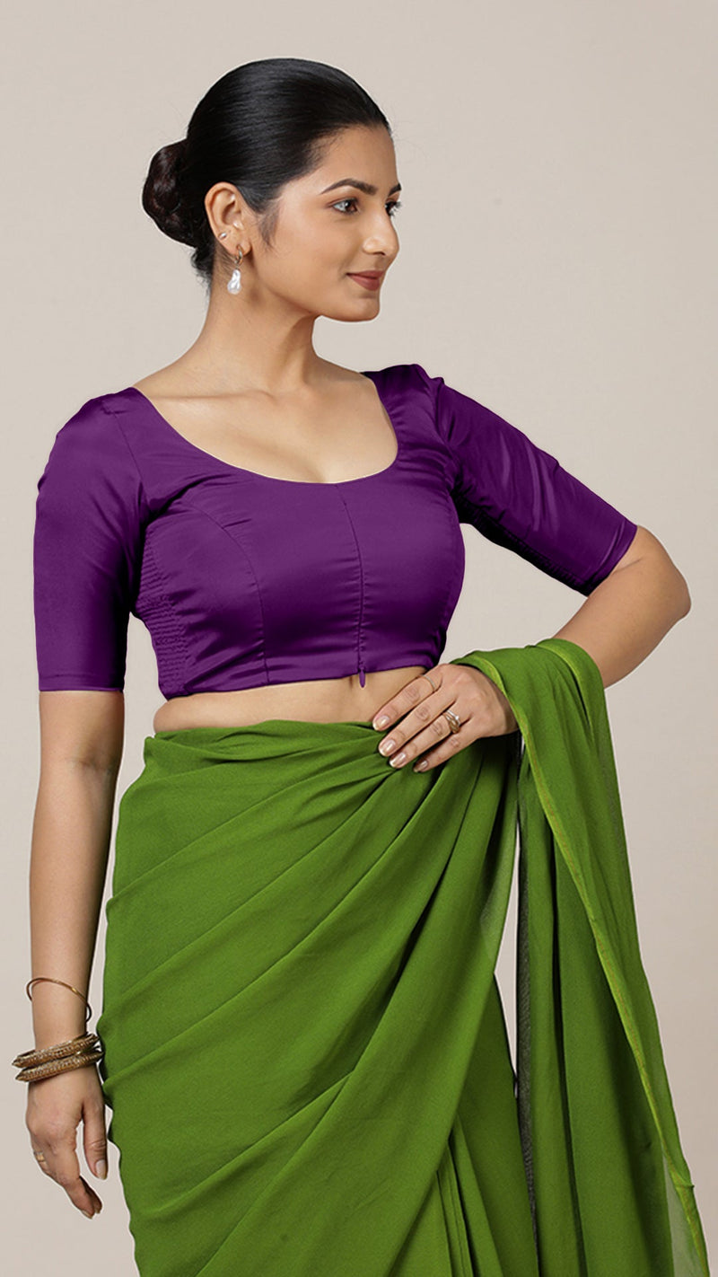 Anisha x Rozaana | Elbow Sleeves Saree Blouse in Purple-Binks
