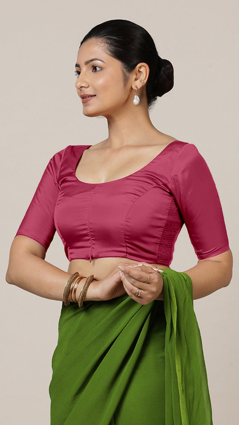 Anisha x Rozaana | Elbow Sleeves Saree Blouse in Rani Pink-Binks