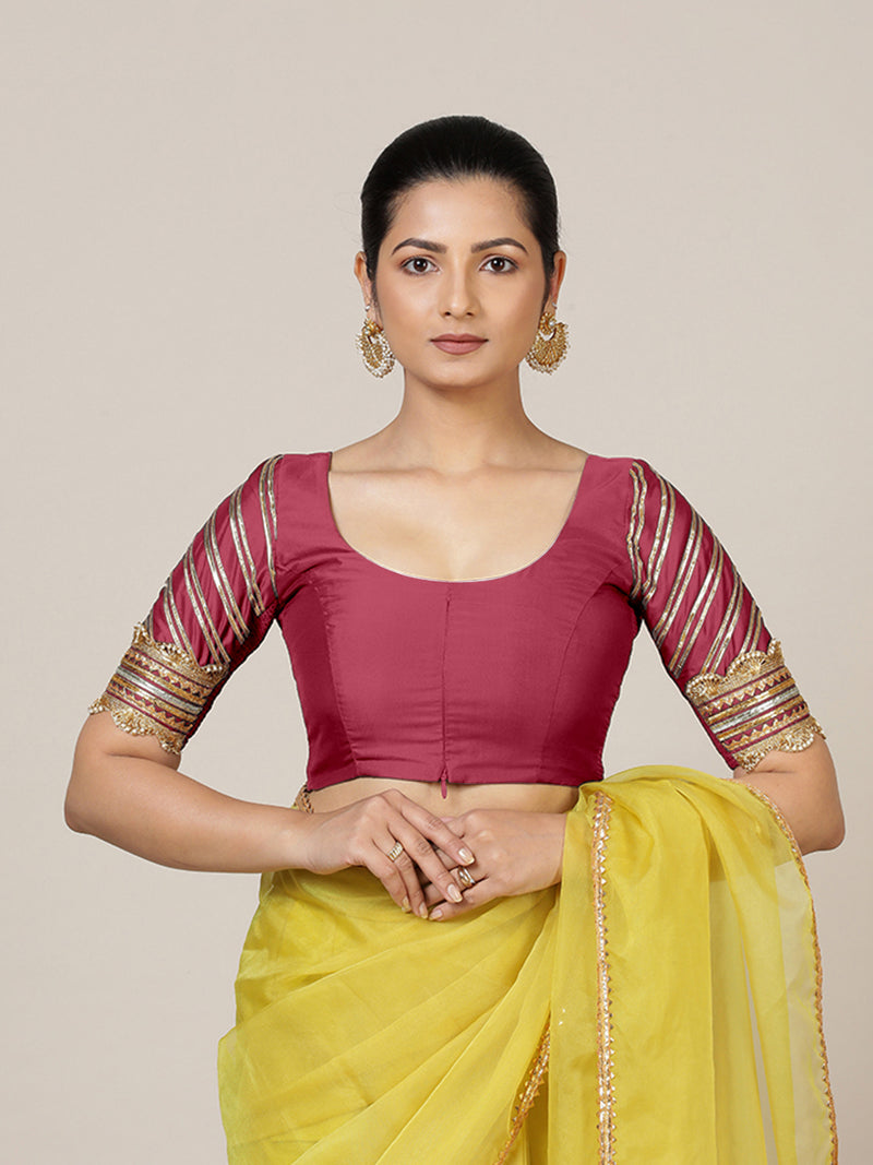 Anisha x Tyohaar | Elbow Sleeves Saree Blouse in Rani Pink-Binks