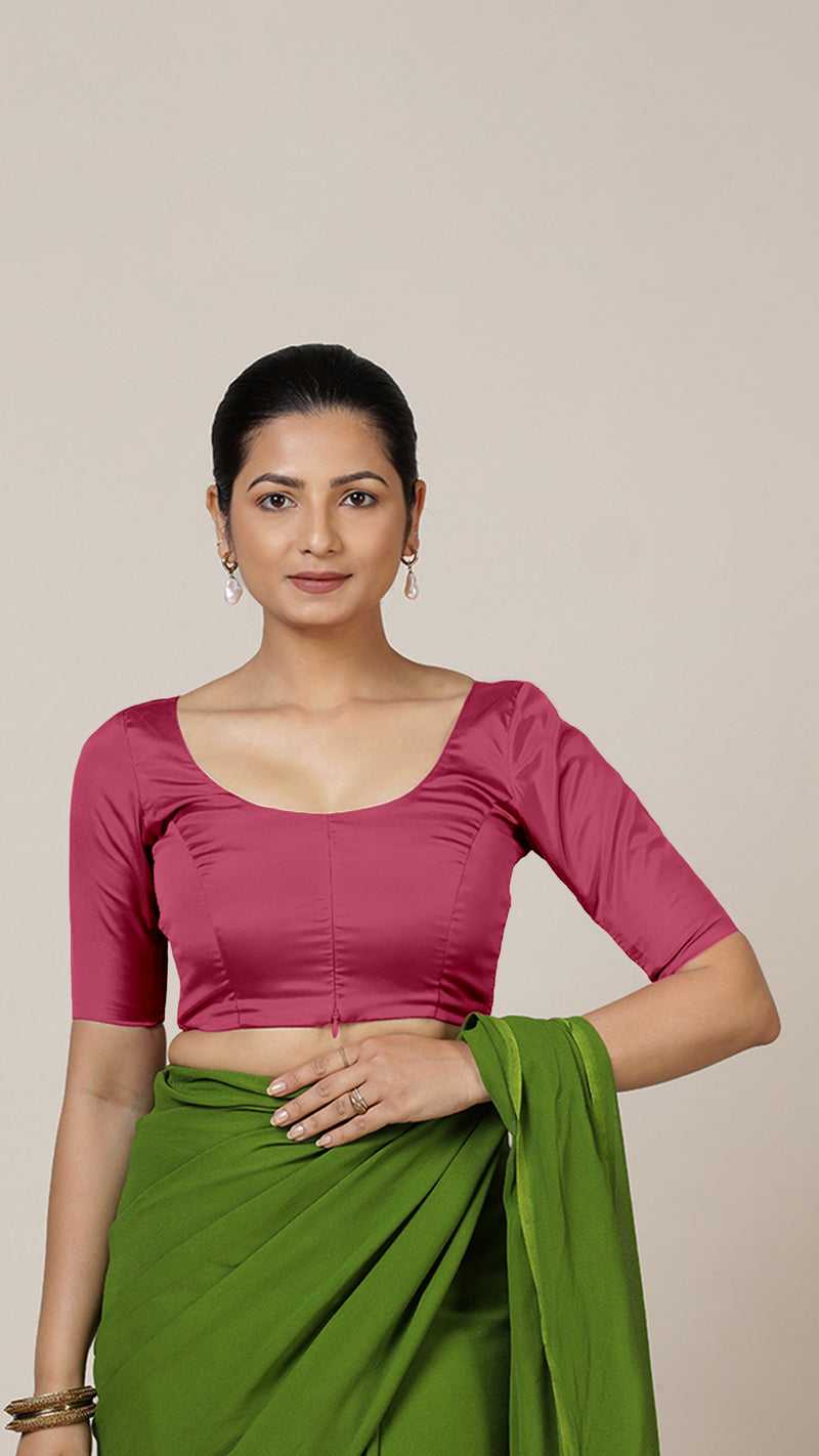 Anisha x Rozaana | Elbow Sleeves Saree Blouse in Rani Pink-Binks