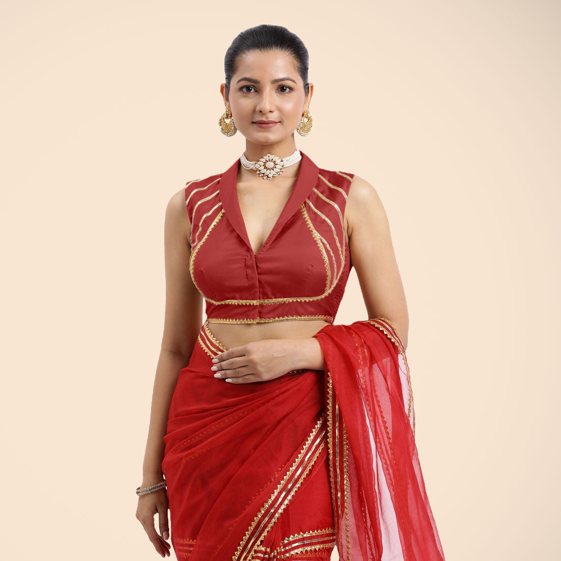 Avni Silhouette - Front Open Sleeveless Readymade Blouse
