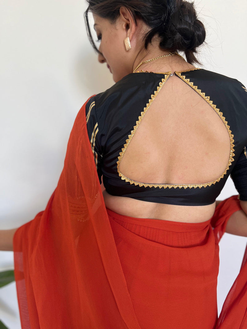 Aziza x Tyohaar | Elbow Sleeves Saree Blouse in Charcoal Black-Binks