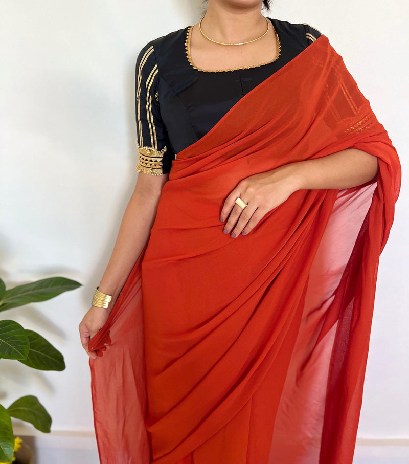 Aziza x Tyohaar | Elbow Sleeves Saree Blouse in Charcoal Black-Binks