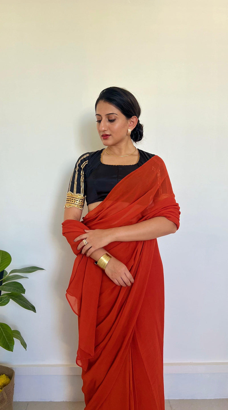 Aziza x Tyohaar | Elbow Sleeves Saree Blouse in Charcoal Black-Binks