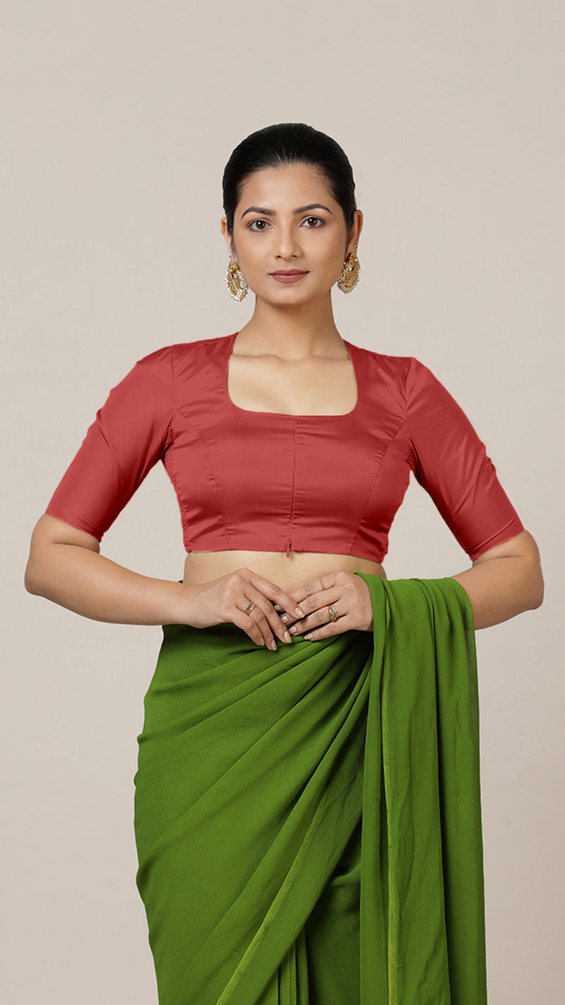 Aziza x Rozaana | Elbow Sleeves Saree Blouse in Crimson Red-Binks