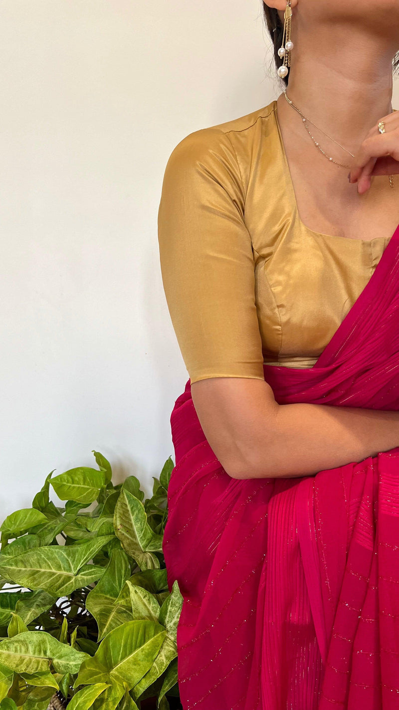 Aziza x Rozaana | Elbow Sleeves Saree Blouse in Gold-Binks
