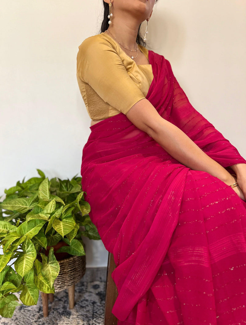 Aziza x Rozaana | Elbow Sleeves Saree Blouse in Gold-Binks