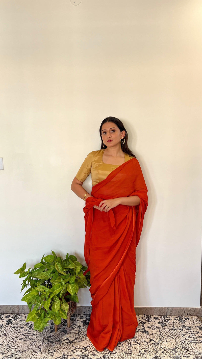 Aziza x Rozaana | Elbow Sleeves Saree Blouse in Gold-Binks