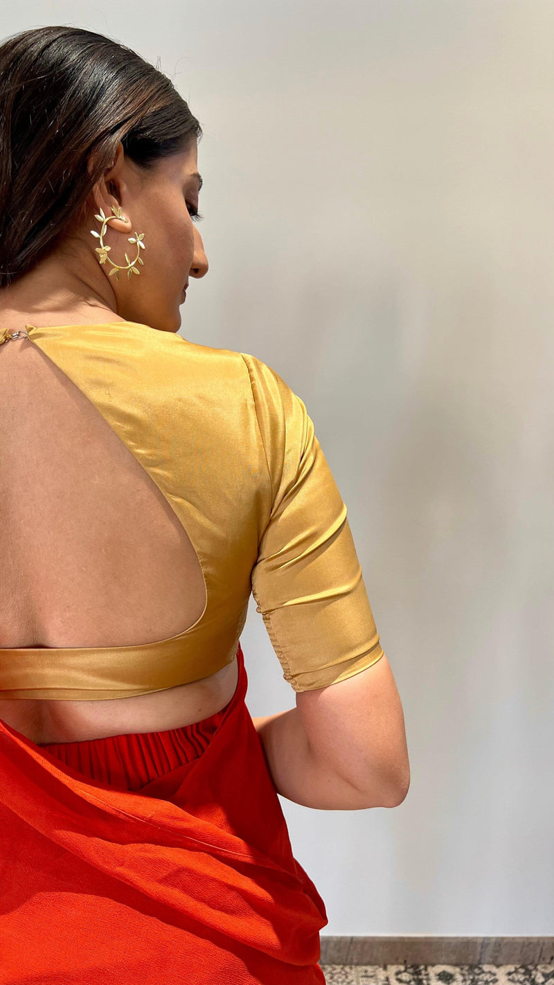 Aziza x Rozaana | Elbow Sleeves Saree Blouse in Gold-Binks