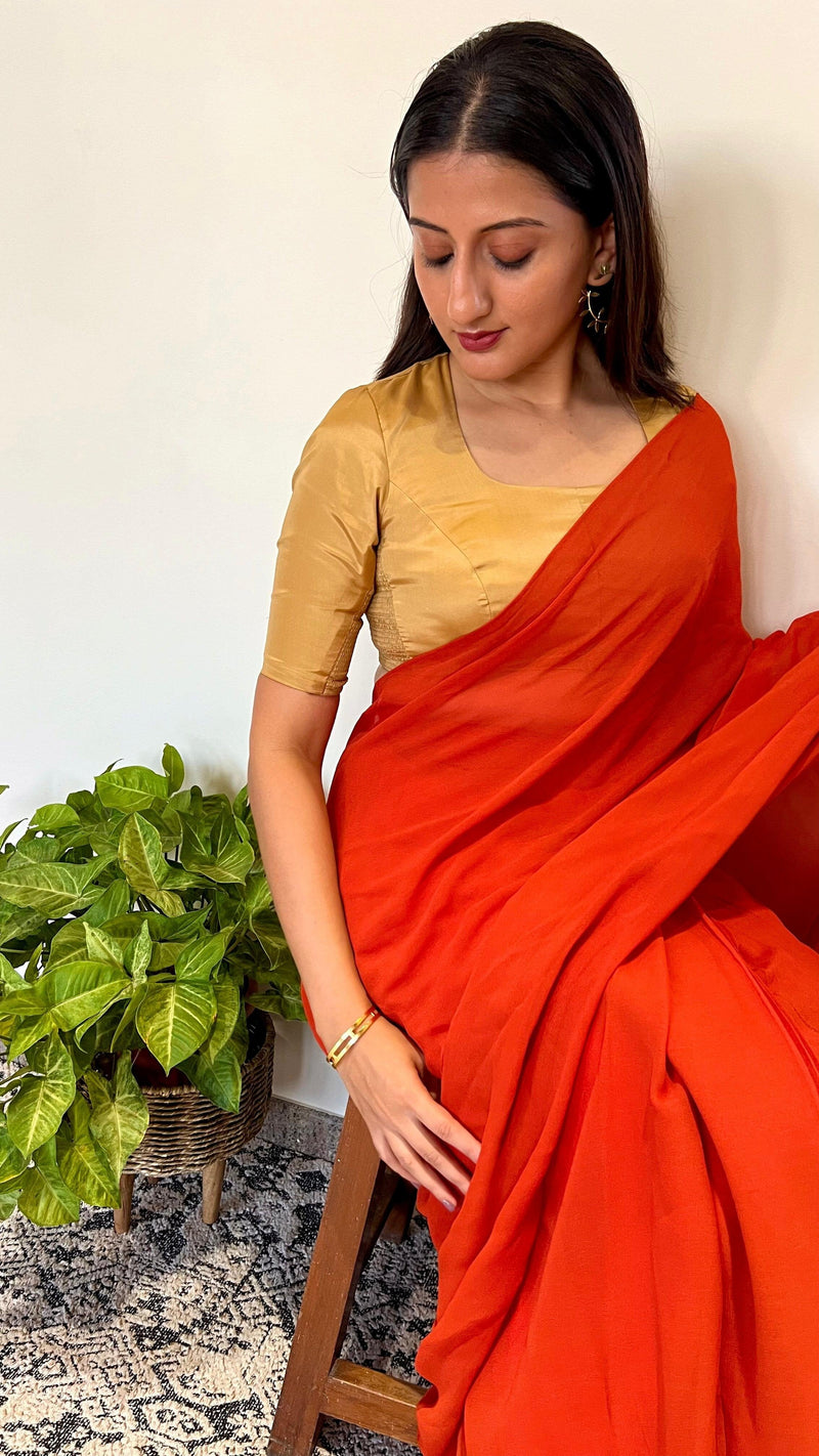 Aziza x Rozaana | Elbow Sleeves Saree Blouse in Gold-Binks