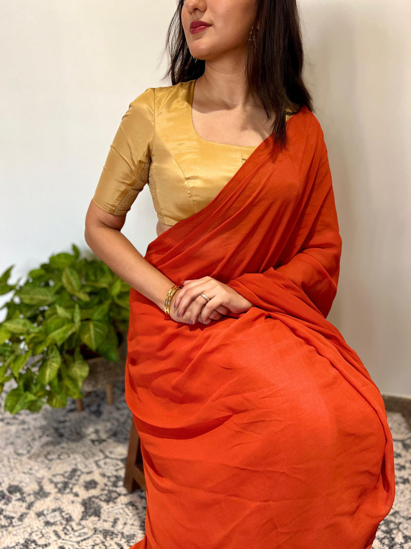 Aziza x Rozaana | Elbow Sleeves Saree Blouse in Gold-Binks