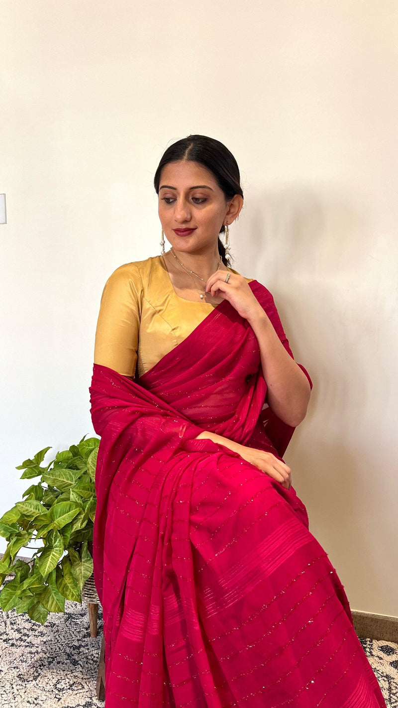 Aziza x Rozaana | Elbow Sleeves Saree Blouse in Gold-Binks