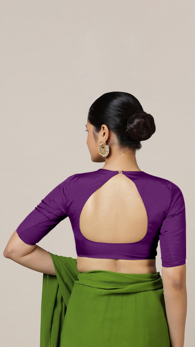 Aziza x Rozaana | Elbow Sleeves Saree Blouse in Purple-Binks