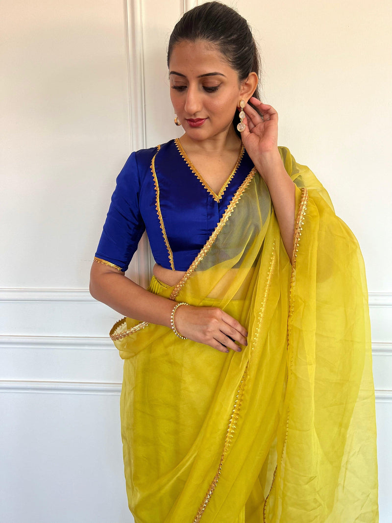 Begum x Tyohaar | Elbow Sleeves Saree Blouse in Cobalt Blue-Binks