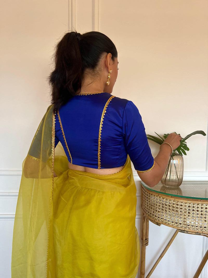 Begum x Tyohaar | Elbow Sleeves Saree Blouse in Cobalt Blue-Binks