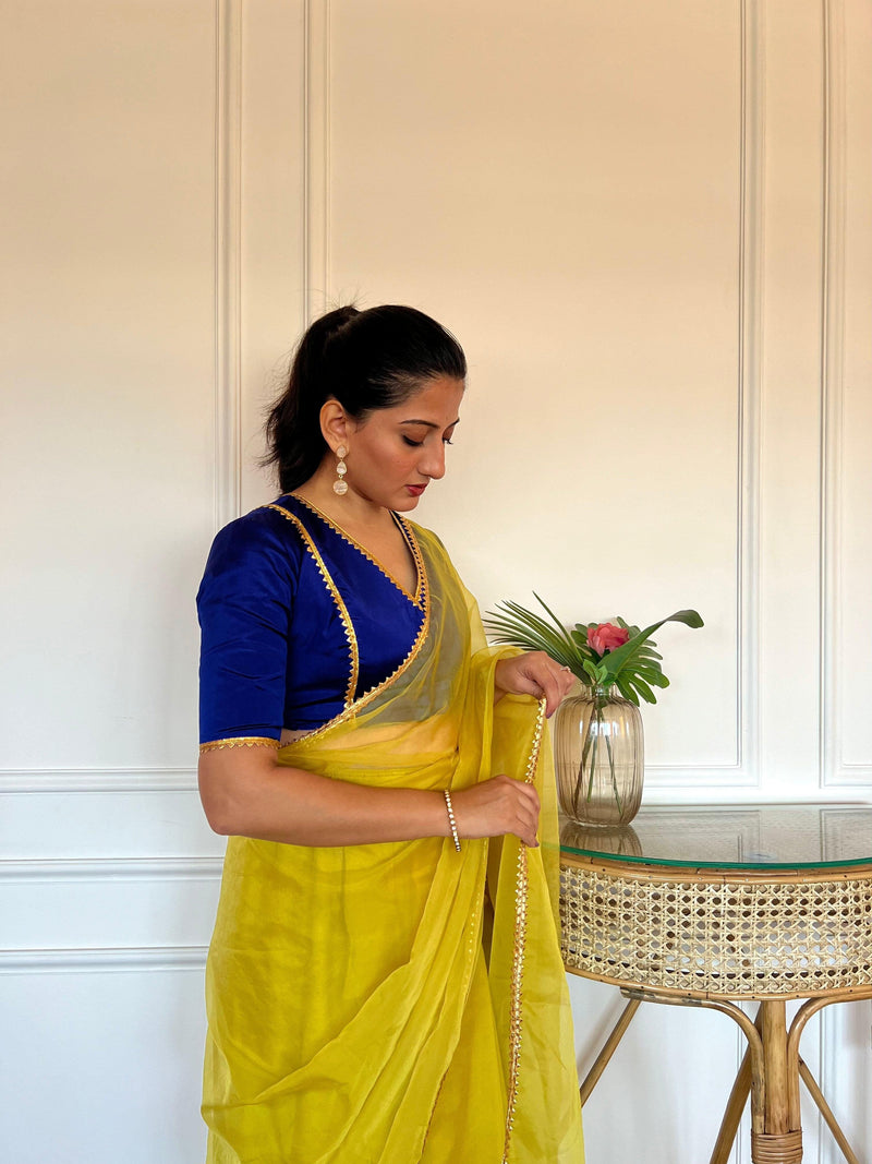 Begum x Tyohaar | Elbow Sleeves Saree Blouse in Cobalt Blue-Binks