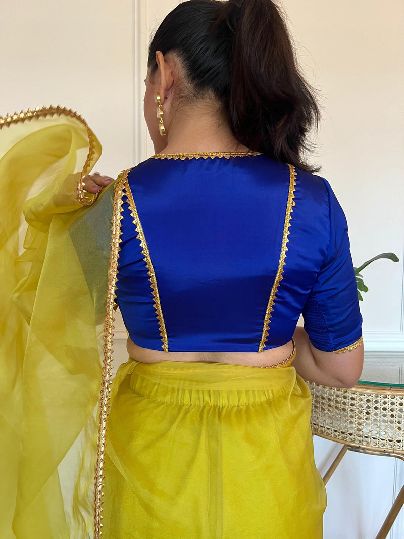Begum x Tyohaar | Elbow Sleeves Saree Blouse in Cobalt Blue-Binks