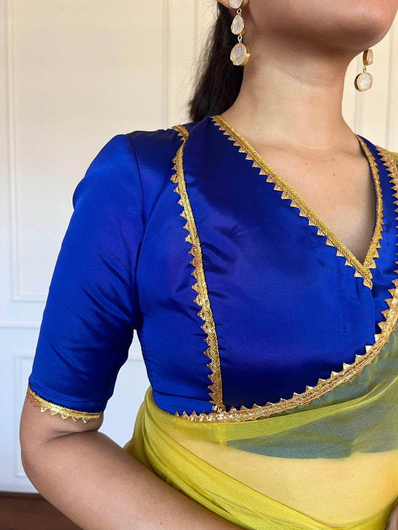 Begum x Tyohaar | Elbow Sleeves Saree Blouse in Cobalt Blue-Binks
