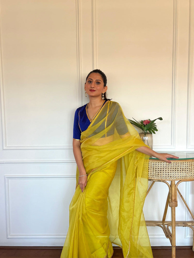 Begum x Tyohaar | Elbow Sleeves Saree Blouse in Cobalt Blue-Binks