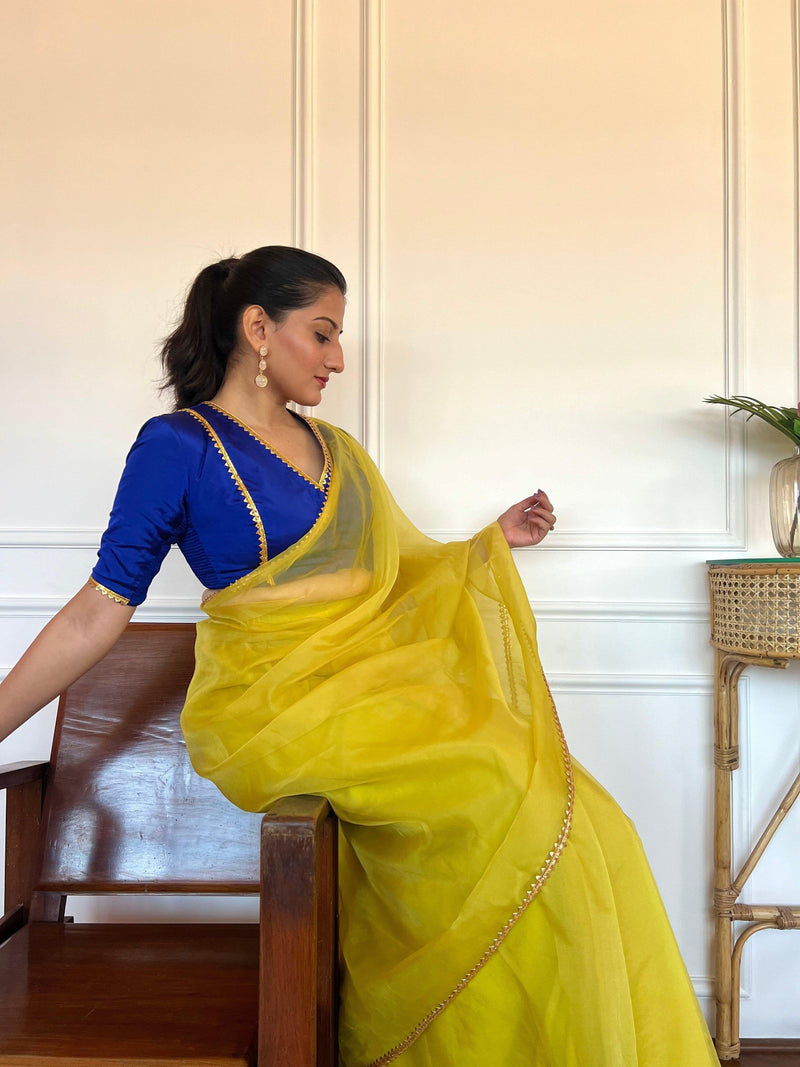 Begum x Tyohaar | Elbow Sleeves Saree Blouse in Cobalt Blue-Binks