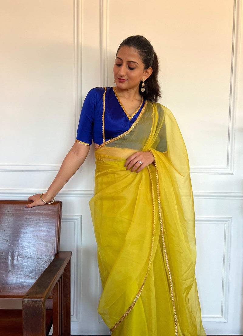 Begum x Tyohaar | Elbow Sleeves Saree Blouse in Cobalt Blue-Binks